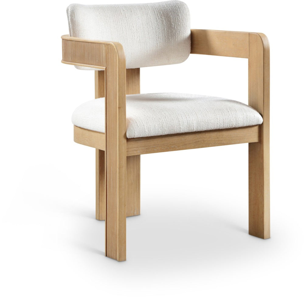 Meridian Furniture Sacha Cream Upholstered Dining Chair with Fluted Wood Frame and Linen Weave Fabric 11091Cream-C