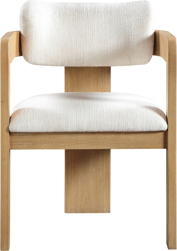 Meridian Furniture Sacha Cream Upholstered Dining Chair with Fluted Wood Frame and Linen Weave Fabric 11091Cream-C