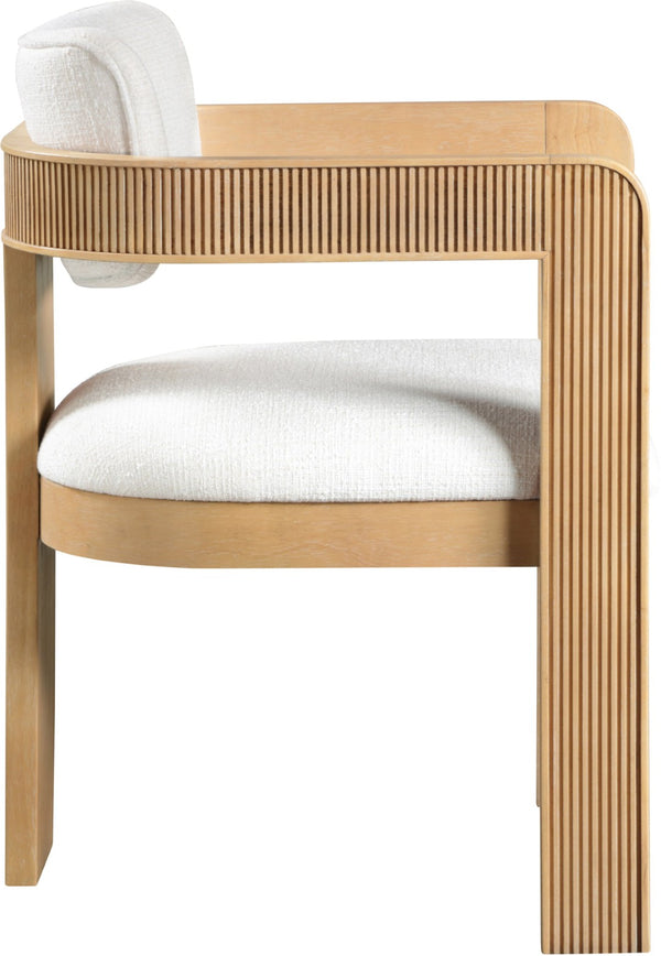 Meridian Furniture Sacha Cream Upholstered Dining Chair with Fluted Wood Frame and Linen Weave Fabric 11091Cream-C
