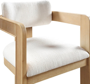 Meridian Furniture Sacha Cream Upholstered Dining Chair with Fluted Wood Frame and Linen Weave Fabric 11091Cream-C