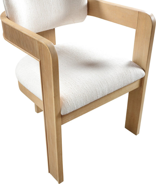 Meridian Furniture Sacha Cream Upholstered Dining Chair with Fluted Wood Frame and Linen Weave Fabric 11091Cream-C