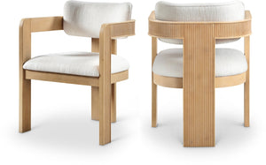 Meridian Furniture Sacha Cream Upholstered Dining Chair with Fluted Wood Frame and Linen Weave Fabric 11091Cream-C
