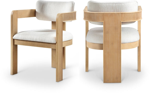 Meridian Furniture Sacha Cream Upholstered Dining Chair with Fluted Wood Frame and Linen Weave Fabric 11091Cream-C