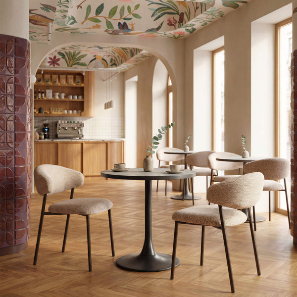 Seville Shearling Upholstered Dining Chairs Stackable Plywood Frame Art Deco Modern Seating Set