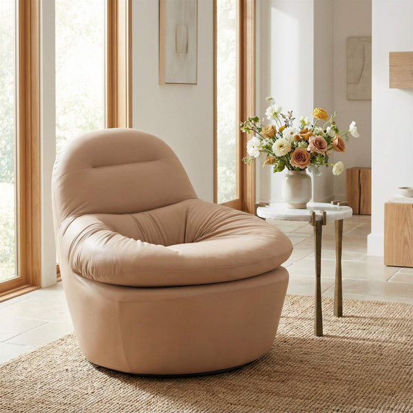 Reva Swivel Accent Chair Faux Leather 360 Degree Base Modern Living Lounge Seat