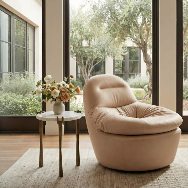 Reva Swivel Accent Chair Faux Leather 360 Degree Base Modern Living Lounge Seat