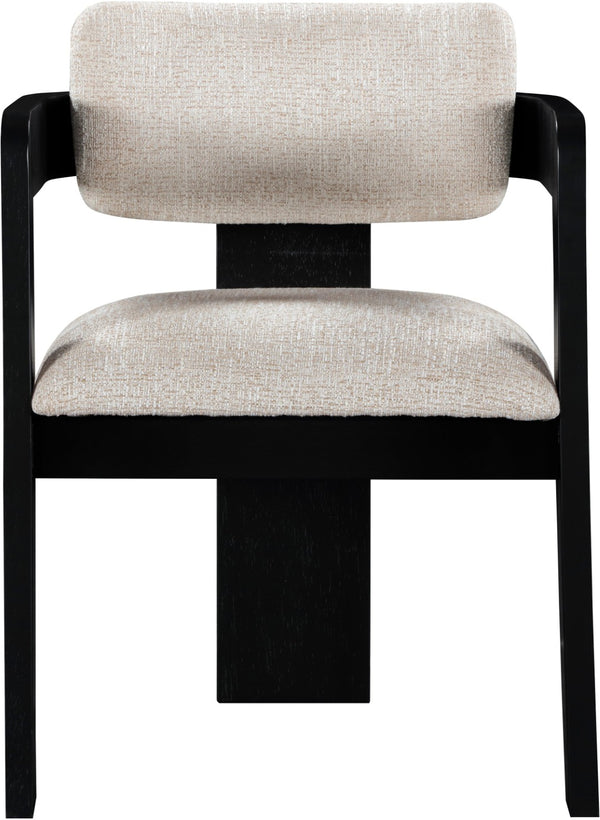 Meridian Furniture Sacha Fluted Wood Base Linen Weave Upholstered Chair for Transitional Dining Rooms 11092Beige-C