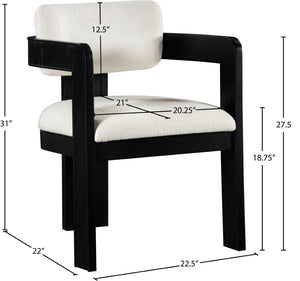 Meridian Furniture Sacha Linen Weave Upholstered Dining Chair with Fluted Black Wood Frame 11092Cream-C