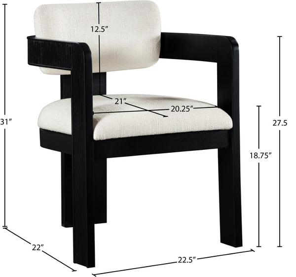 Meridian Furniture Sacha Linen Weave Upholstered Dining Chair with Fluted Black Wood Frame 11092Cream-C