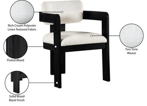 Meridian Furniture Sacha Linen Weave Upholstered Dining Chair with Fluted Black Wood Frame 11092Cream-C