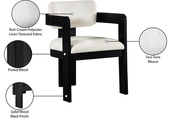 Meridian Furniture Sacha Linen Weave Upholstered Dining Chair with Fluted Black Wood Frame 11092Cream-C