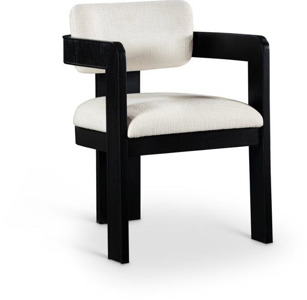 Meridian Furniture Sacha Linen Weave Upholstered Dining Chair with Fluted Black Wood Frame 11092Cream-C