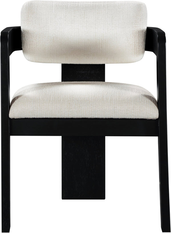 Meridian Furniture Sacha Linen Weave Upholstered Dining Chair with Fluted Black Wood Frame 11092Cream-C