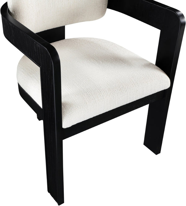 Meridian Furniture Sacha Linen Weave Upholstered Dining Chair with Fluted Black Wood Frame 11092Cream-C