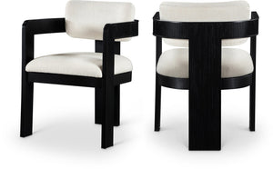 Meridian Furniture Sacha Linen Weave Upholstered Dining Chair with Fluted Black Wood Frame 11092Cream-C