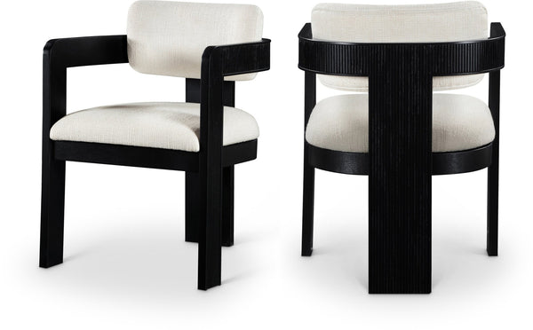 Meridian Furniture Sacha Linen Weave Upholstered Dining Chair with Fluted Black Wood Frame 11092Cream-C