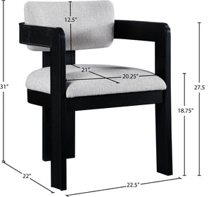 Meridian Furniture Sacha Grey Linen Upholstered Dining Chair with Fluted Black Wood Frame 11092Grey-C