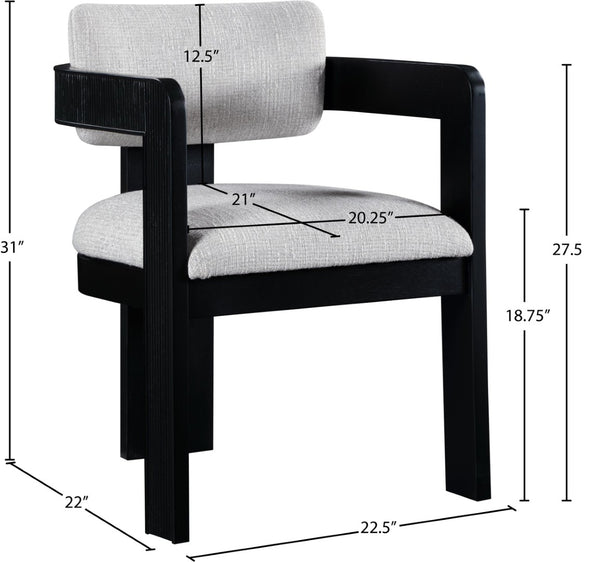 Meridian Furniture Sacha Grey Linen Upholstered Dining Chair with Fluted Black Wood Frame 11092Grey-C