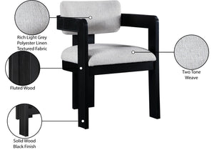 Meridian Furniture Sacha Grey Linen Upholstered Dining Chair with Fluted Black Wood Frame 11092Grey-C