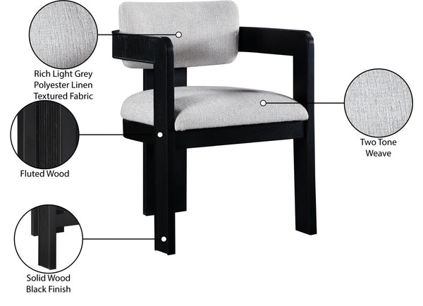 Meridian Furniture Sacha Grey Linen Upholstered Dining Chair with Fluted Black Wood Frame 11092Grey-C