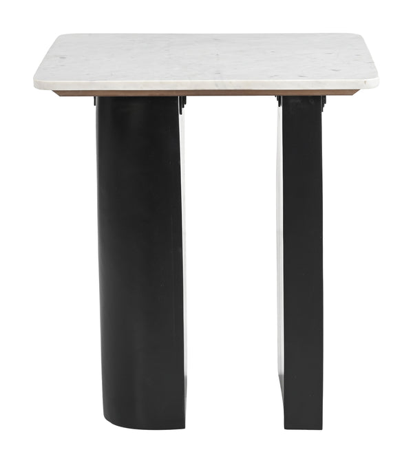 Fiora Marble Top Side Table with Mango Wood Base Modern Living Room Accent