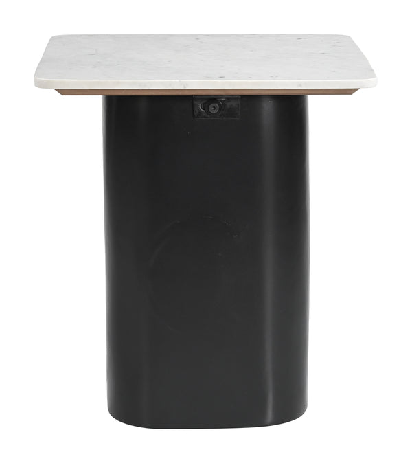 Fiora Marble Top Side Table with Mango Wood Base Modern Living Room Accent