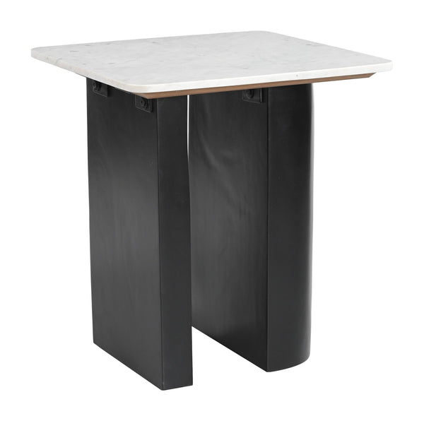 Fiora Marble Top Side Table with Mango Wood Base Modern Living Room Accent