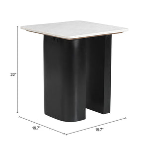 Fiora Marble Top Side Table with Mango Wood Base Modern Living Room Accent