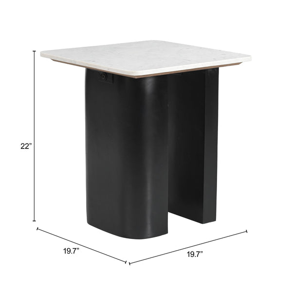 Fiora Marble Top Side Table with Mango Wood Base Modern Living Room Accent