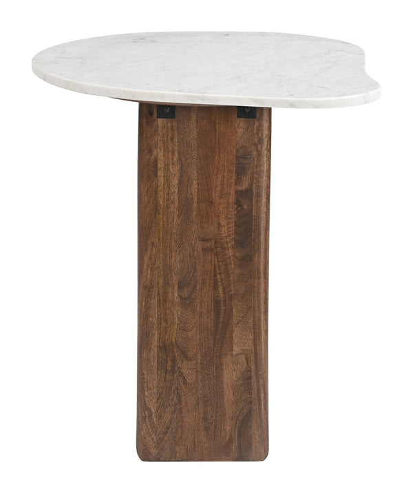 Vara Marble Top End Table with Mango Wood Legs Modern Living Room Accent