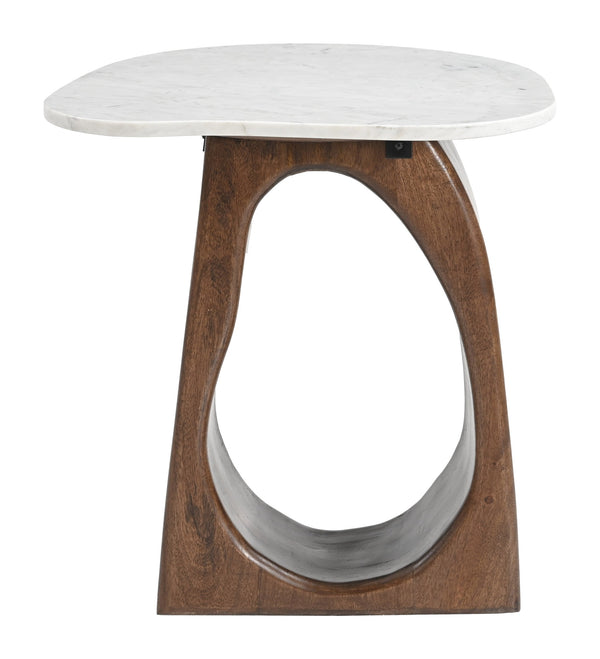 Vara Marble Top End Table with Mango Wood Legs Modern Living Room Accent