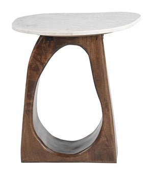 Vara Marble Top End Table with Mango Wood Legs Modern Living Room Accent