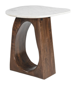 Vara Marble Top End Table with Mango Wood Legs Modern Living Room Accent