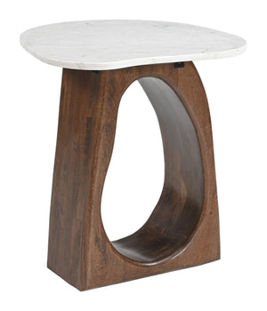 Vara Marble Top End Table with Mango Wood Legs Modern Living Room Accent