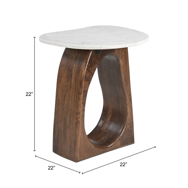 Vara Marble Top End Table with Mango Wood Legs Modern Living Room Accent