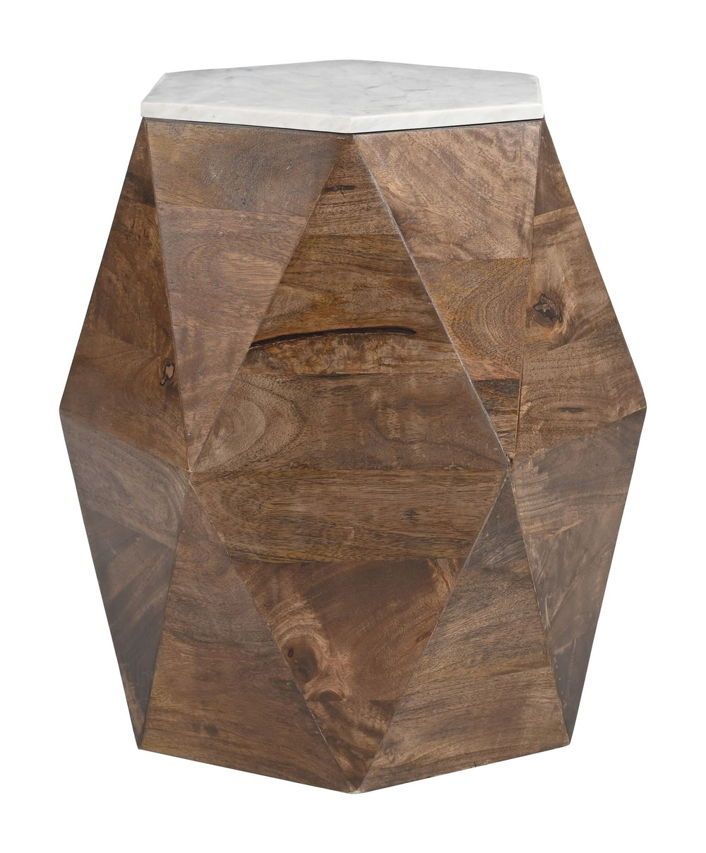 Zuo Modern Bisel Side Table Marble Top Mango Wood Glam Modern Accent for Living Room 110935