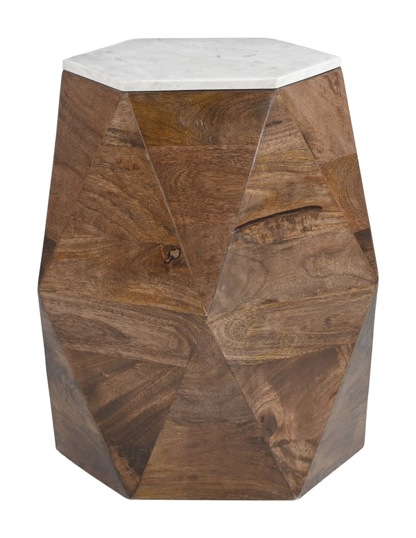 Bisel Side Table Marble Top Mango Wood Glam Modern Accent for Living Room
