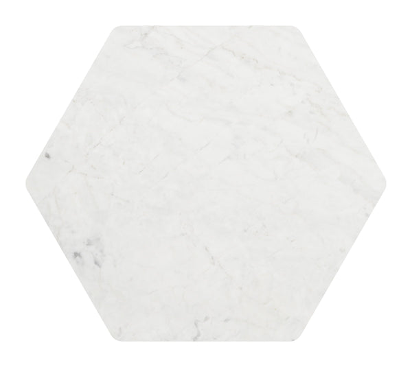 Bisel Side Table Marble Top Mango Wood Glam Modern Accent for Living Room
