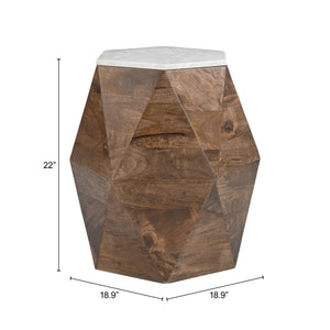 Bisel Side Table Marble Top Mango Wood Glam Modern Accent for Living Room