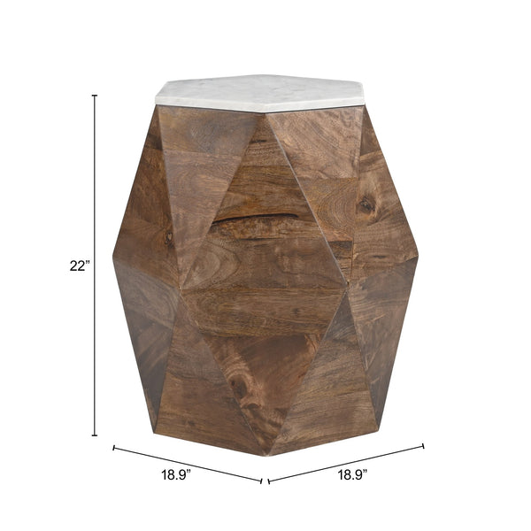 Bisel Side Table Marble Top Mango Wood Glam Modern Accent for Living Room