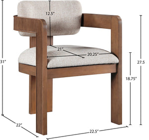 Meridian Furniture Sacha Beige Woven Upholstered Dining Chair with Fluted Walnut Wood Frame 11093Beige-C