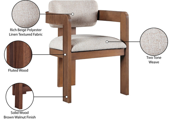 Meridian Furniture Sacha Beige Woven Upholstered Dining Chair with Fluted Walnut Wood Frame 11093Beige-C