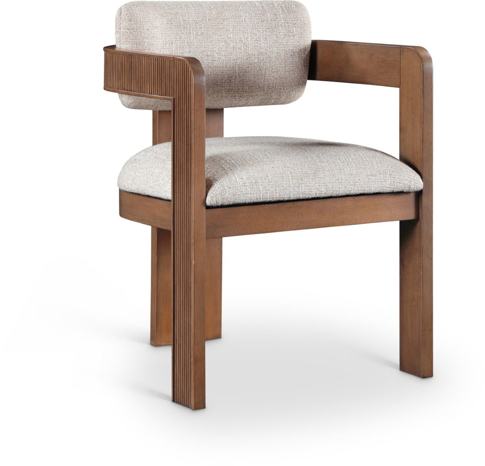 Meridian Furniture Sacha Beige Woven Upholstered Dining Chair with Fluted Walnut Wood Frame 11093Beige-C
