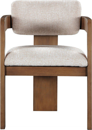 Meridian Furniture Sacha Beige Woven Upholstered Dining Chair with Fluted Walnut Wood Frame 11093Beige-C