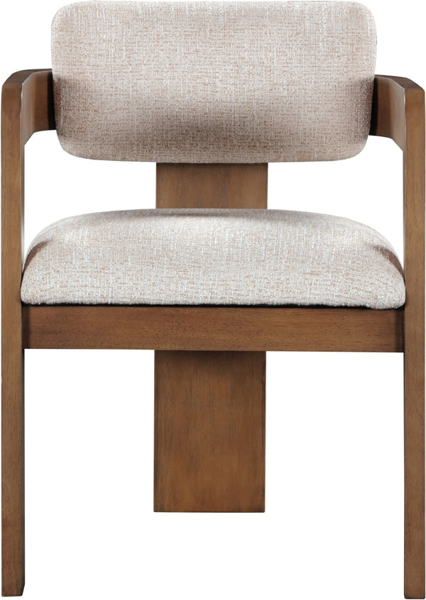 Meridian Furniture Sacha Beige Woven Upholstered Dining Chair with Fluted Walnut Wood Frame 11093Beige-C