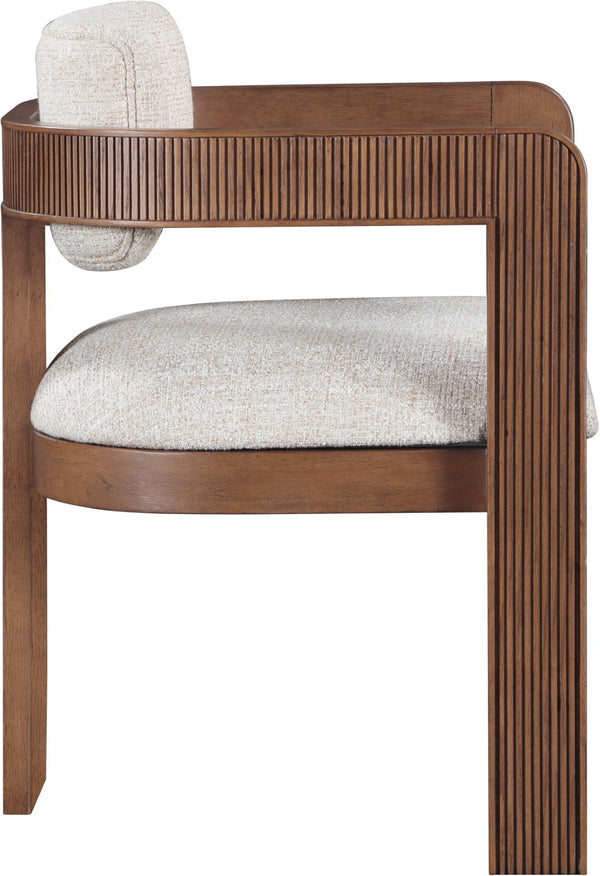 Meridian Furniture Sacha Beige Woven Upholstered Dining Chair with Fluted Walnut Wood Frame 11093Beige-C