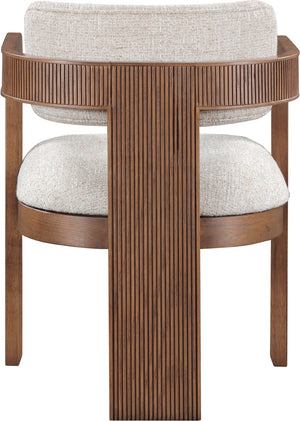 Meridian Furniture Sacha Beige Woven Upholstered Dining Chair with Fluted Walnut Wood Frame 11093Beige-C