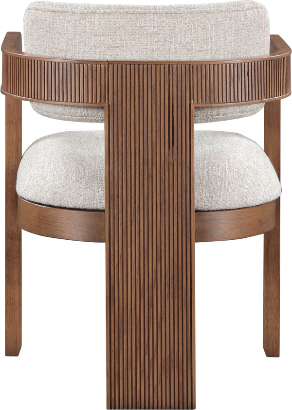 Meridian Furniture Sacha Beige Woven Upholstered Dining Chair with Fluted Walnut Wood Frame 11093Beige-C