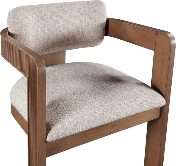 Meridian Furniture Sacha Beige Woven Upholstered Dining Chair with Fluted Walnut Wood Frame 11093Beige-C