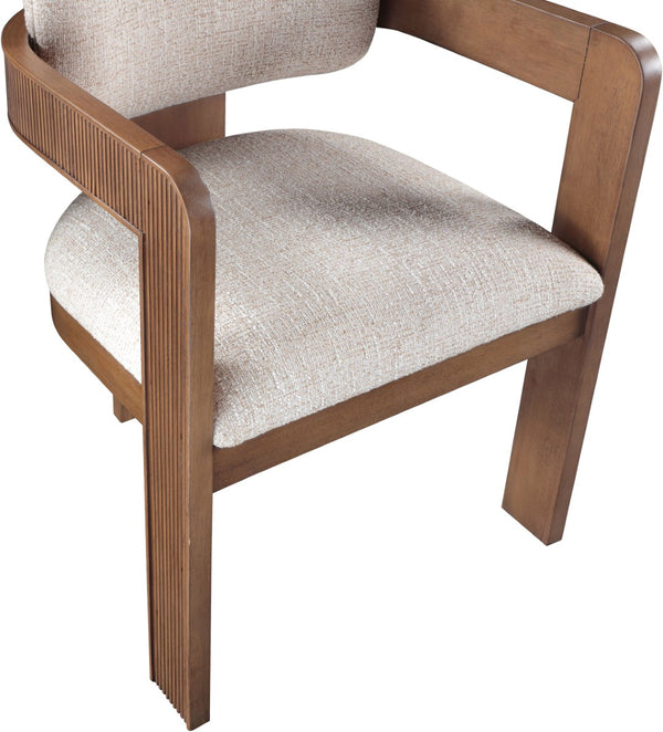Meridian Furniture Sacha Beige Woven Upholstered Dining Chair with Fluted Walnut Wood Frame 11093Beige-C